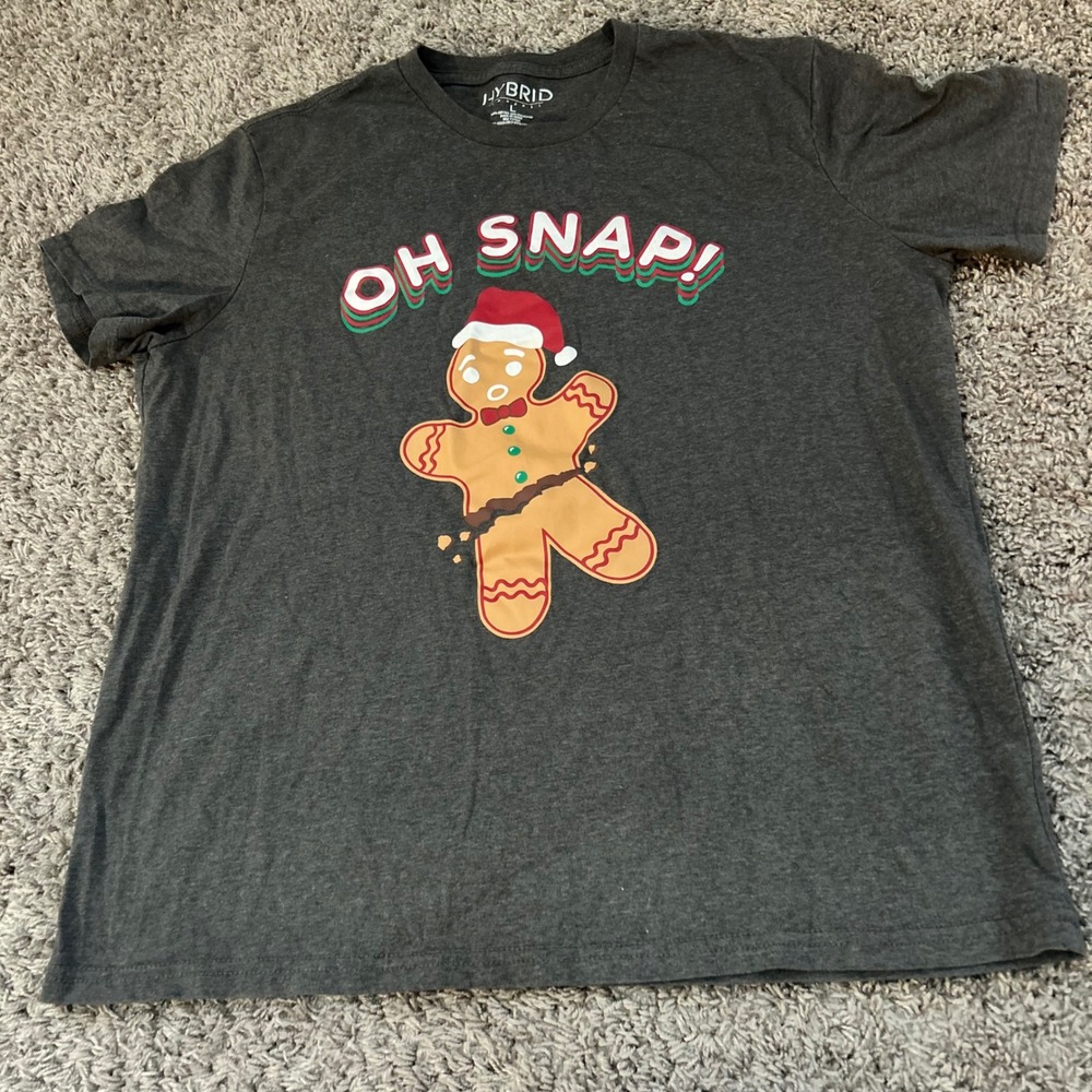 Hybrid Apparel Gingerbread Man Oh Snap‎ Christmas T Shirt Size L